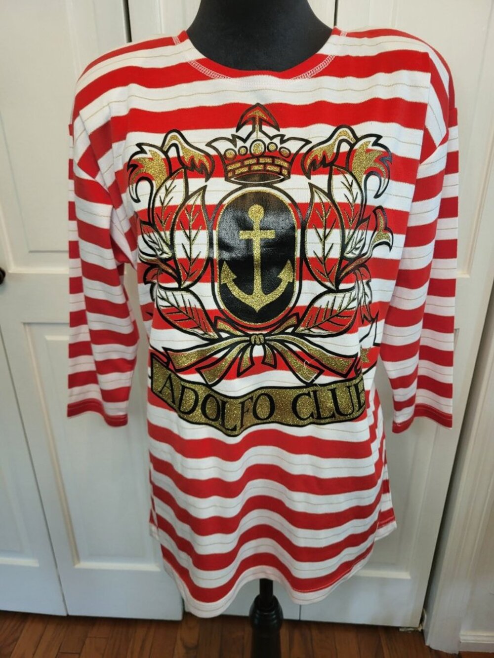 NWOT Vintage 80s Adolfo Sport Red White Striped Tunic M Nautical Sailor Cruise